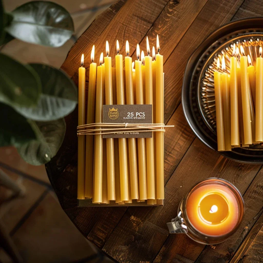 Beeswax Taper Candle - 25 ピース/1 パックハヌカキャンドル天然蜜蝋ハヌカキャンドル薄いテーパーハニーキャンドル儀式誕生日無香料