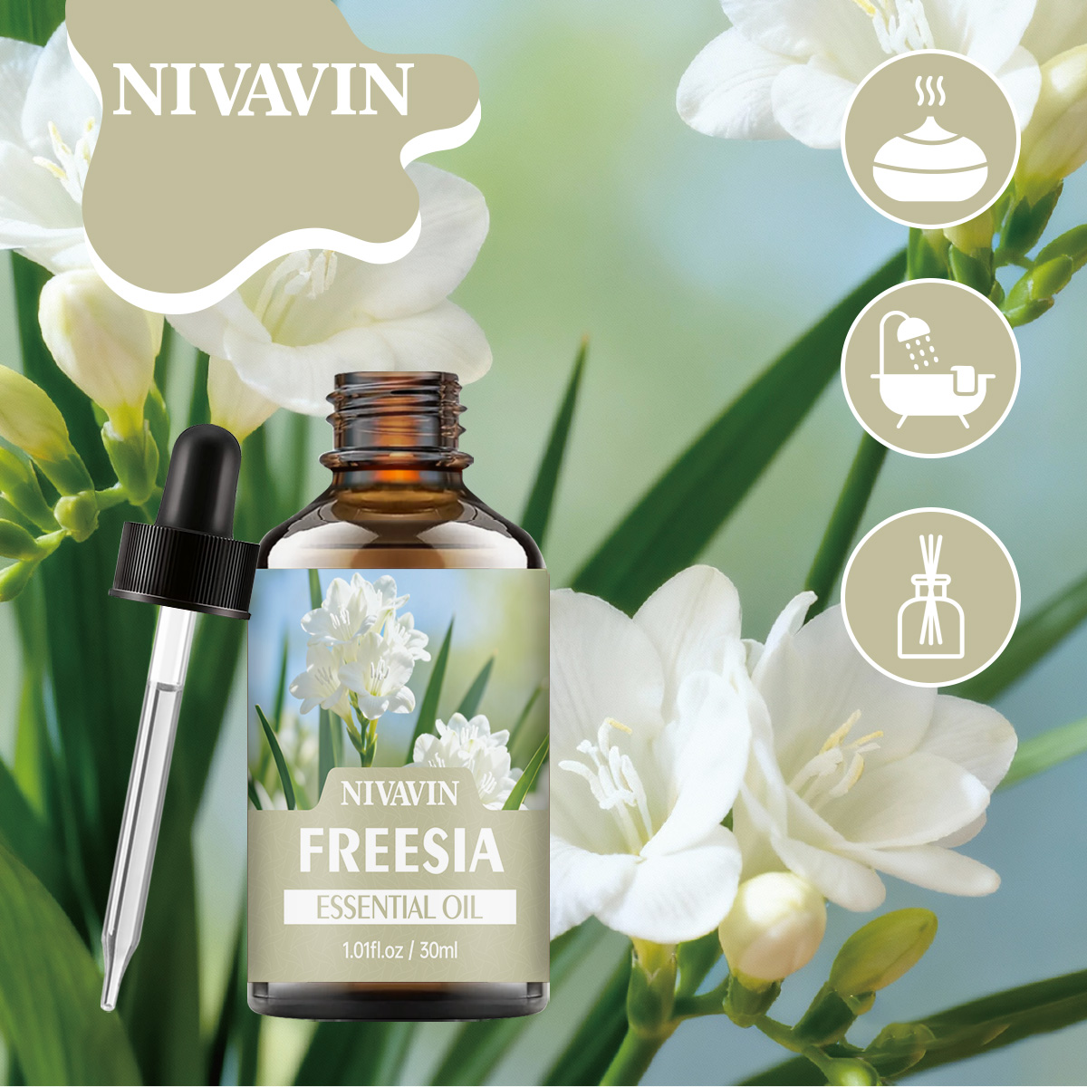 Home Fragrance Co - NIVAVIN 30ml/60ml/100ml フリージア エッセンシャルオイル、純粋な天然植物エキス、長時間持続する香り、家庭用に最適。