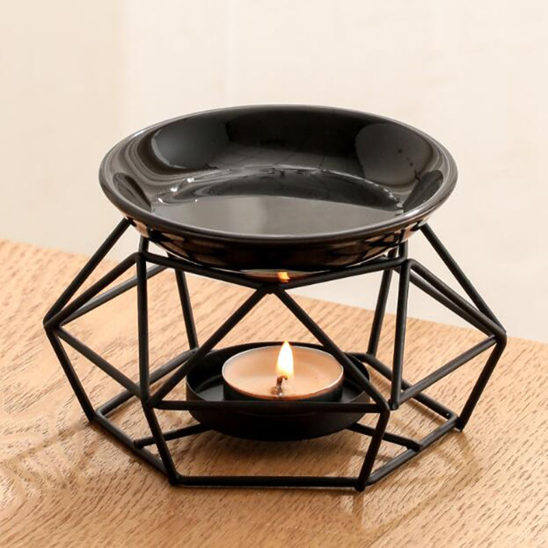 Home Fragrance Oils For Oil Burners - エッセンシャルオイルバーナーセラミックアイアン,ブラックカラー,ポリゴンボウル,キャンドルホルダー,オイルランプ,フレグランス香炉,寝室での使用,家の装飾