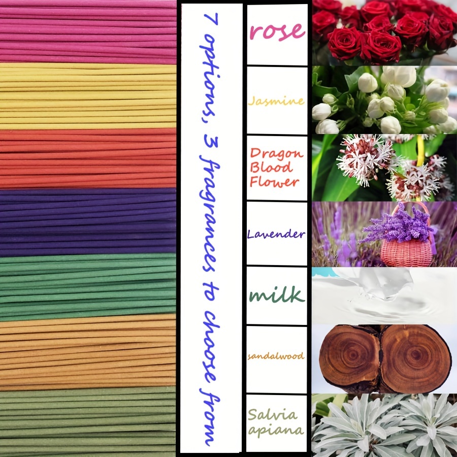 Home Fragrance White Jasmine - 【ベストセラー7種フレーバーセット】22cmプレミアム強香料線香セット、ジャスミン、ラベンダー、フランキンセンス、ローズ、桜、ホワイトセージ、サンダルウッドなど7種類の香りが含まれています。 中国の伝統的な手作りの家庭用竹製線香、豊かで長持ちする香りで、香りが長く続く、爽快でリフレッシュ効果のある、消臭・蚊よけ効果があります。