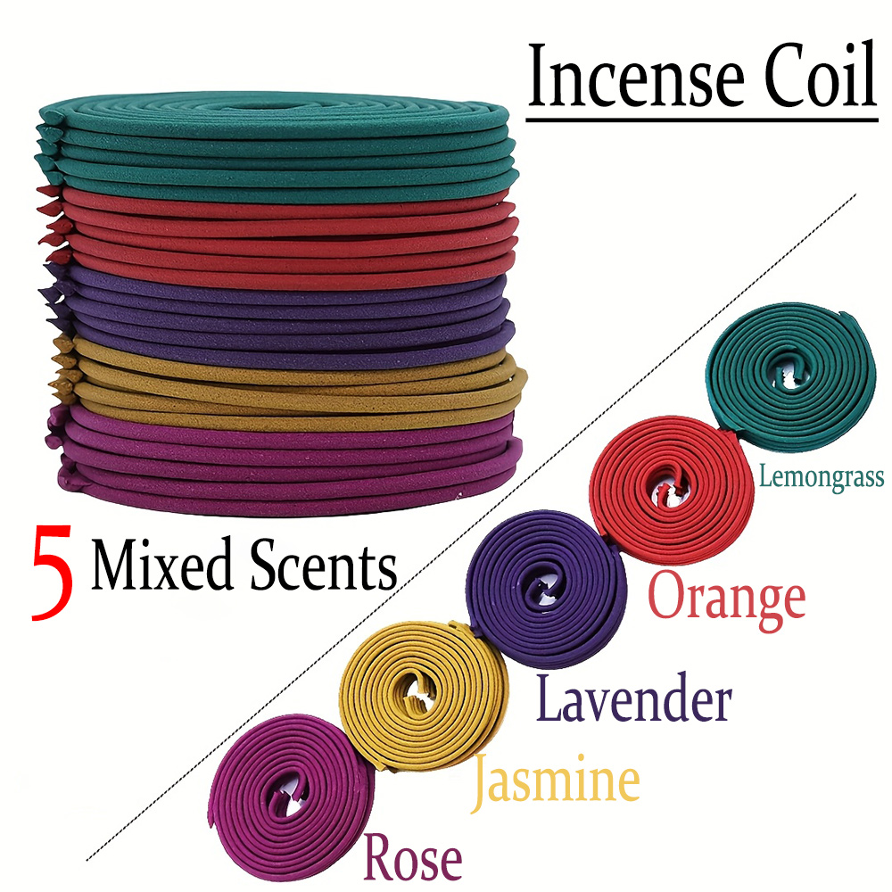Home Fragrance Scented Candle - 高品質クラシック螺旋香混合セット、6本入り。 直径3cmの手作りコイル香、ラベンダー、オレンジ、ローズ、ジャスミン、レモングラスなど5つの香りをご用意、伝統的な手作り方法、豊かで自然な香り、長持ちする香り、携帯用パッケージ、持ち運びに便利、家庭用および屋外用に最適