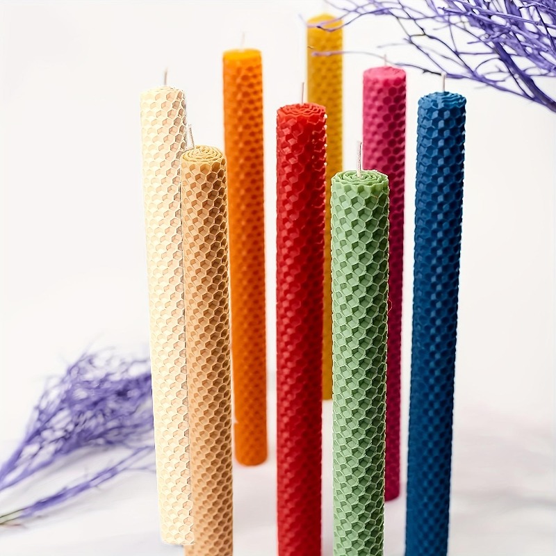 Beeswax Taper Candle - 18/27 ビーズワックス製細い円柱型キャンドル、高さのあるボーティブキャンドル、家庭用、ディナー、教会、パーティー用、ハヌカ用、混合色、7.9 x 0.6インチ、様々なシーンに最適
