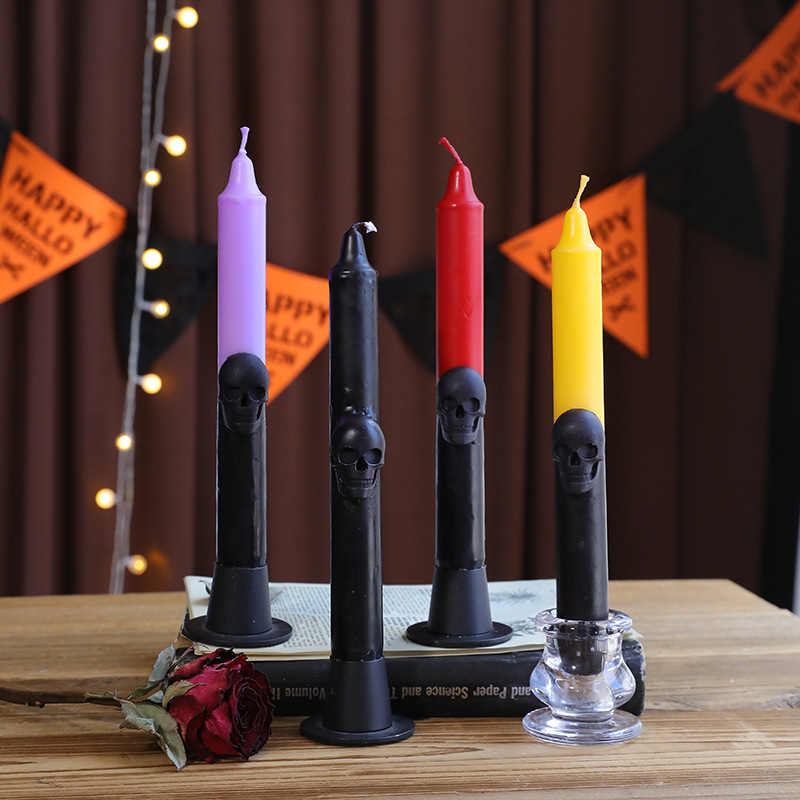 Beeswax Taper Candle - ゴシックスカルテーパーキャンドル秋ハロウィンブラックキャンドル蜜蝋不気味なキャンドルテーブルホームデコレーション用