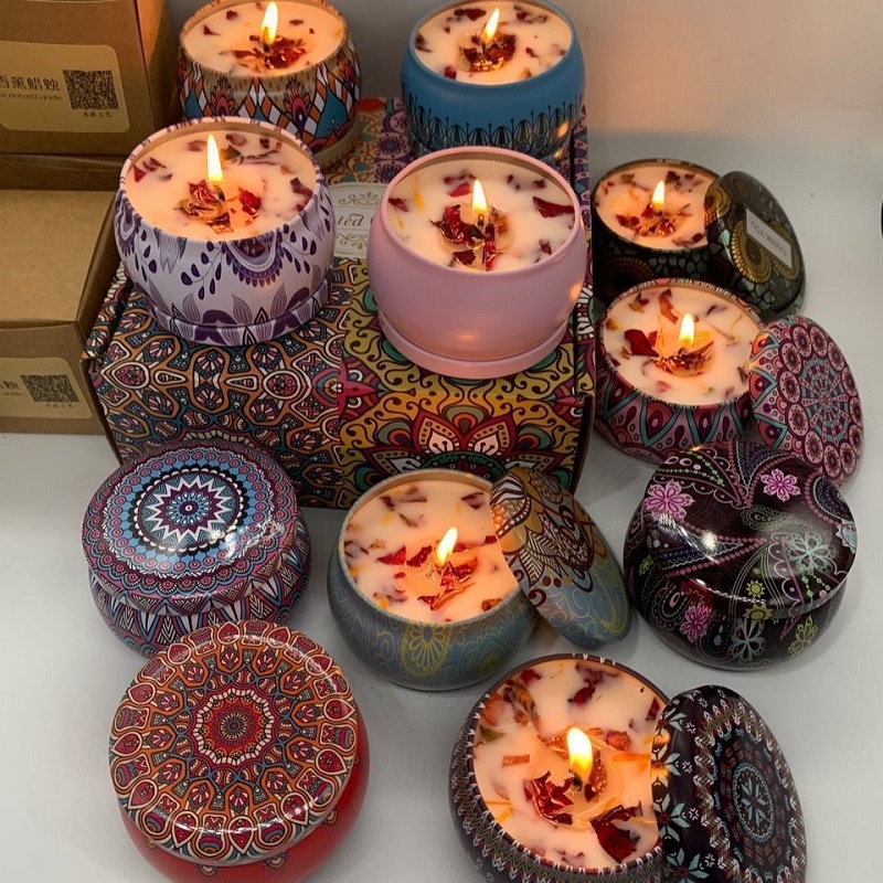 Home Fragrance Scented Candle - 1/4 個ヴィンテージ香り付きキャンドル大豆ワックスキャンドル瓶花の香りの香りキャンドル結婚式の誕生日プレゼント家の装飾