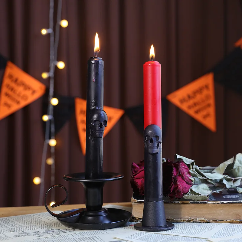ゴシックスカルテーパーキャンドル秋ハロウィンブラックキャンド - Beeswax Taper Candle のレビューと価格